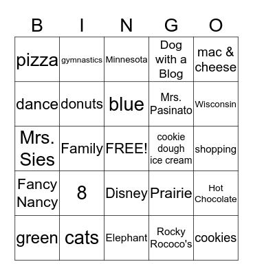 All about Emma Bingo Card