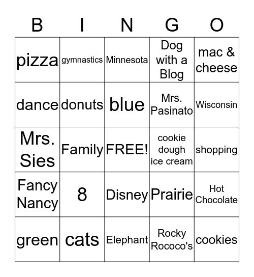 All about Emma Bingo Card