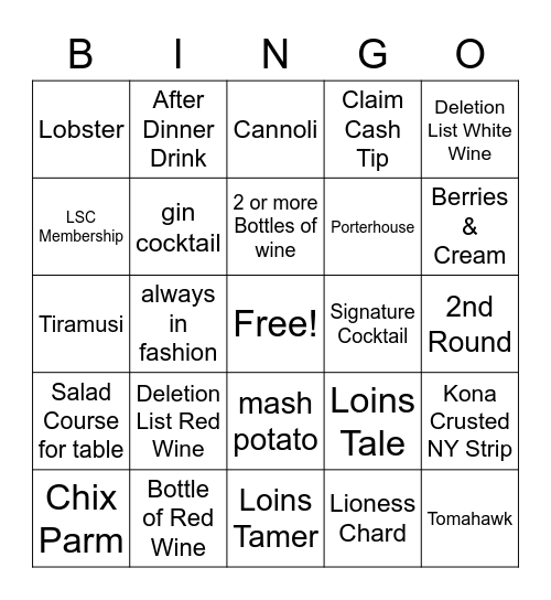 Palm Server Bingo Card