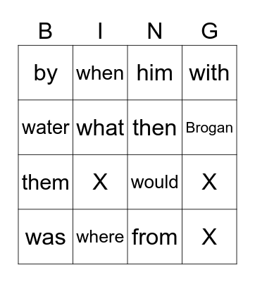 Sight Words Review Bingo Card