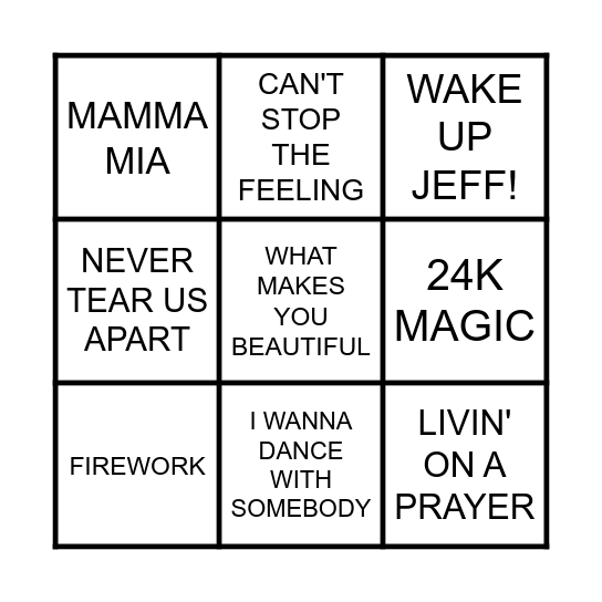 MUSICAL BINGO Card