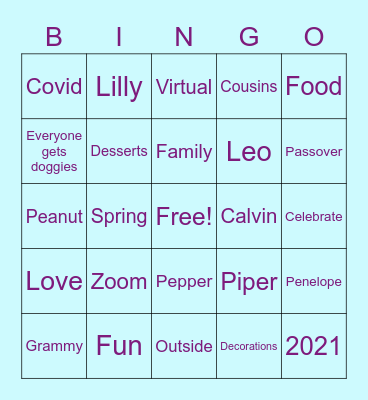 Family zoom Bingo Card