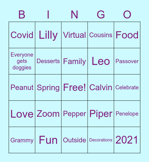 Family zoom Bingo Card