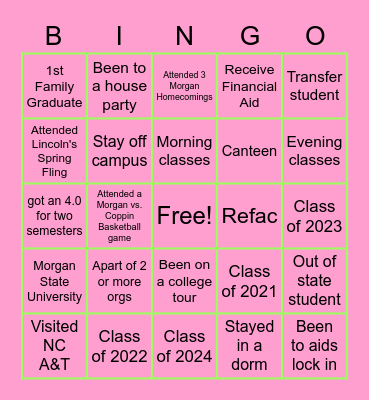 SCHOOLS OUT: HBCU GAME NIGHT Bingo Card