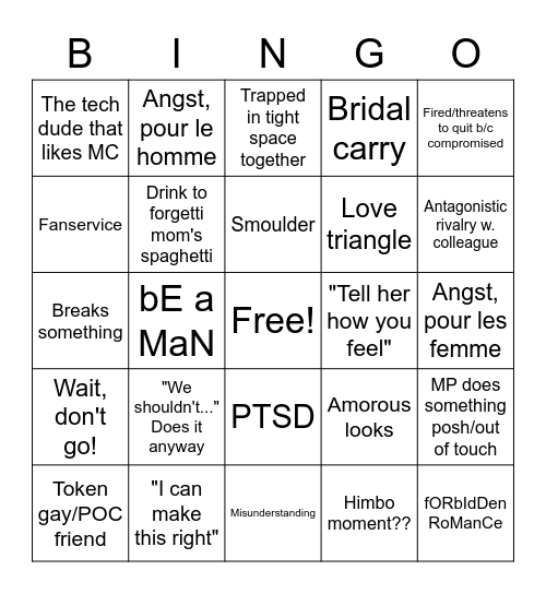 Bodyguard Bingo Card