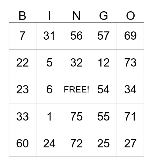 Untitled Bingo Card