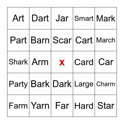 Bossy R words Bingo Card