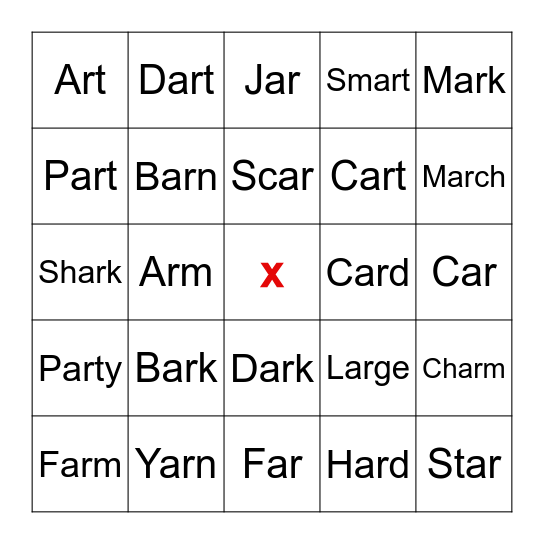 Bossy R words Bingo Card