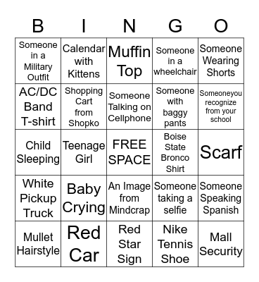 PEOPLE WATCHING BINGO Card