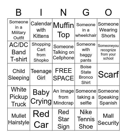 PEOPLE WATCHING BINGO Card