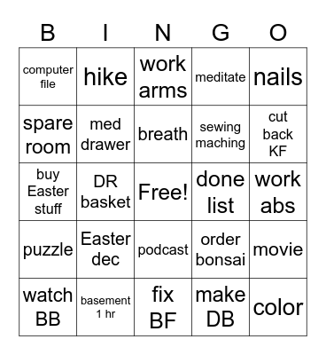 weekend Bingo Card