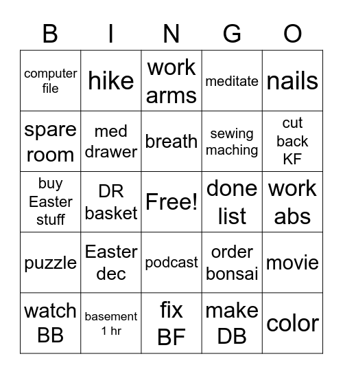 weekend Bingo Card