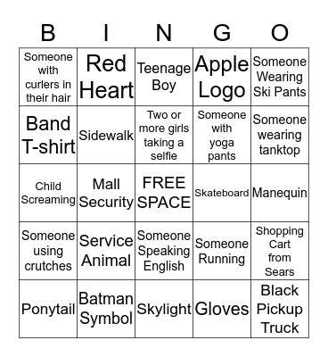 PEOPLE WATCHING BINGO Card