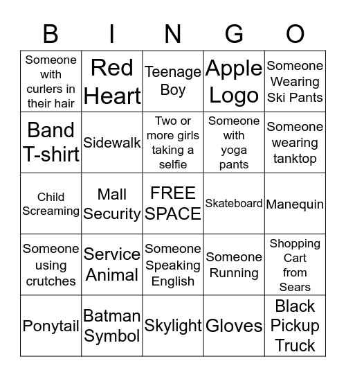 PEOPLE WATCHING BINGO Card