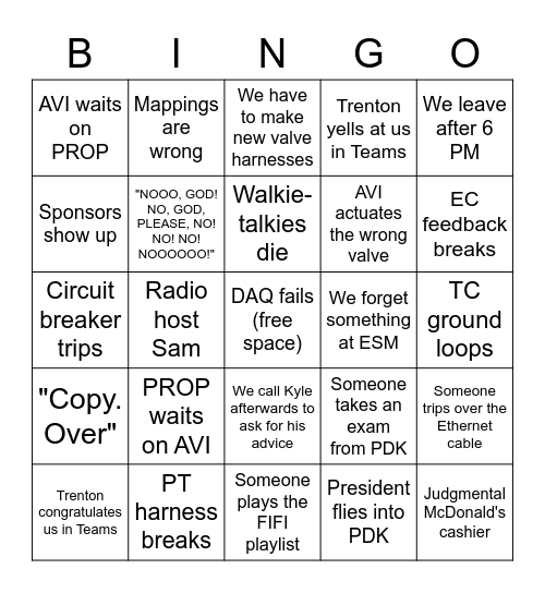 Hotfire Bingo Card