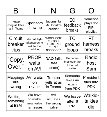 Hotfire Bingo Card