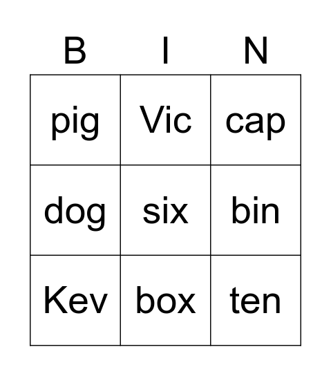 CVC Bingo Card