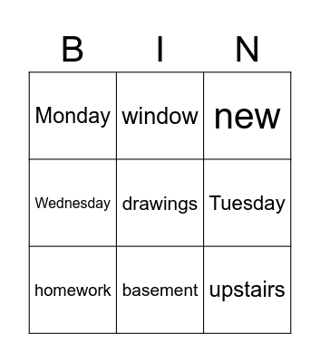 Vocabulary Bingo Card