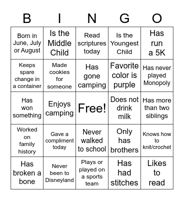 Get to Know You Bingo Card