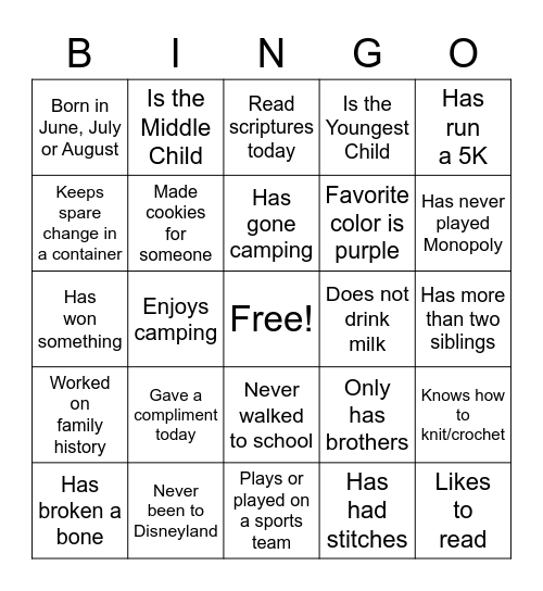 Get to Know You Bingo Card