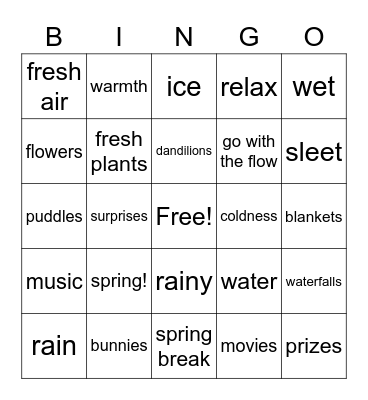 spring break bingo Card