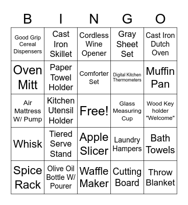 Bridal Gift BINGO Card