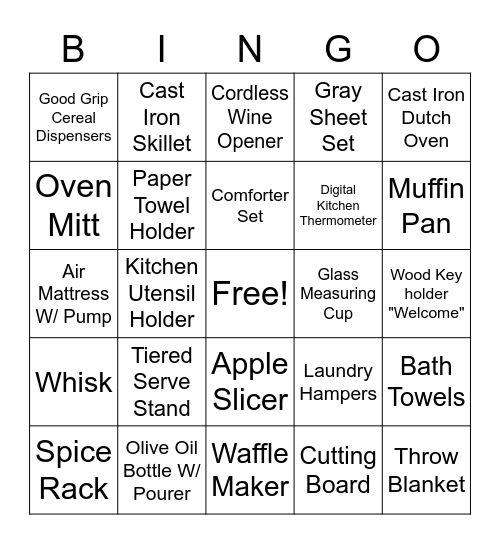 Bridal Gift BINGO Card