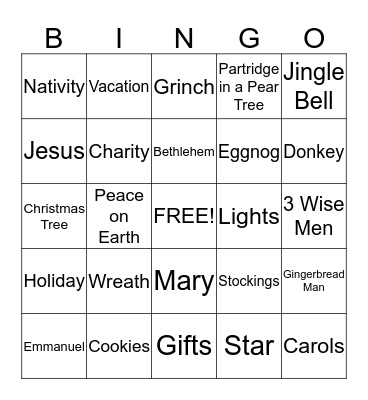 CHRISTMAS  Bingo Card