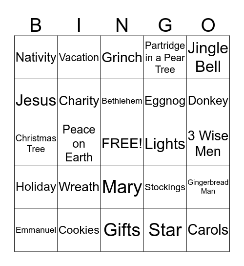 CHRISTMAS  Bingo Card