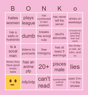 whorentine men bonko Bingo Card