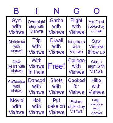 Vishwa’s Birthday Bingo Card