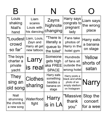 On The Road Again Tour Bingo Card