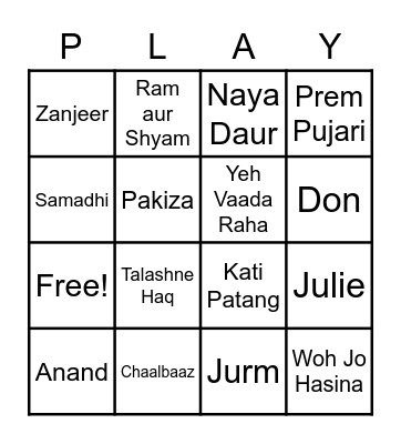Bollywood Tea Time BINGO Card
