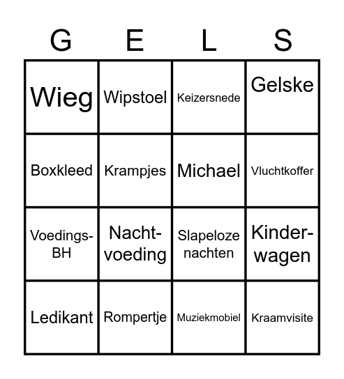 Babyshower Bingo Card