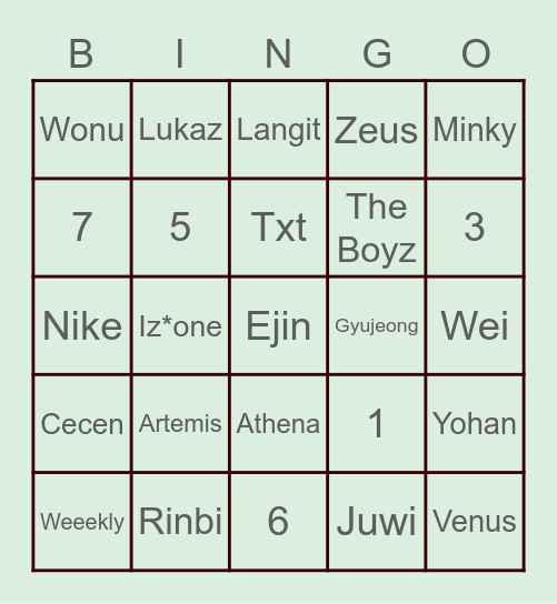 wooji punya Bingo Card