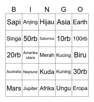 Sana’s Bingo Card