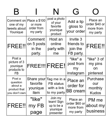 Jackie's Younique Bingo Card
