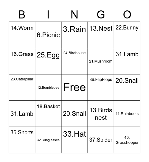 HOH Spring Bingo Card