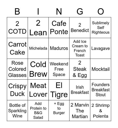 Brunch Bingo Card