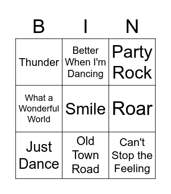 Pop Songs Bingo Card