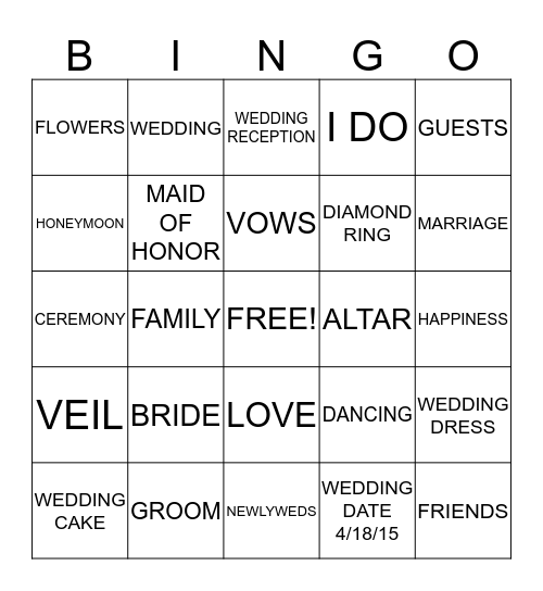 BRIDAL SHOWER Bingo Card