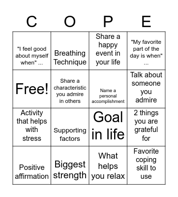 Mental Wellness Bingo Card