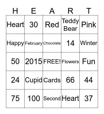 Happy valentine 's Day Bingo Card