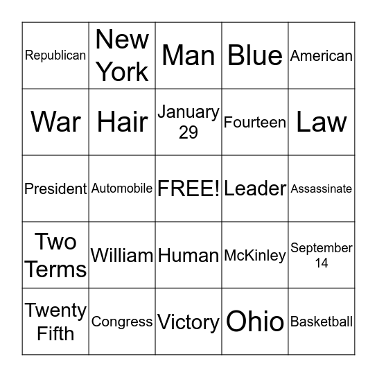 William McKinley Bingo Card