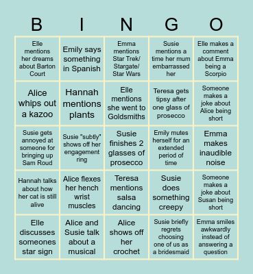 Brealy Bingo Card