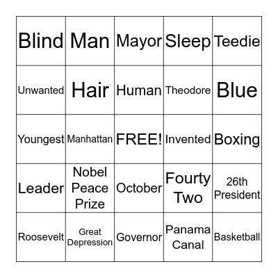 Theodore Roosevelt Bingo Card
