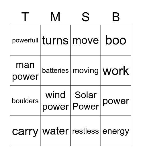 Get Energized Bingo Card