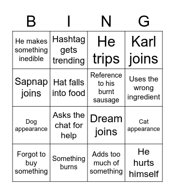 GeorgeNotFound Cooking Stream Bingo Card