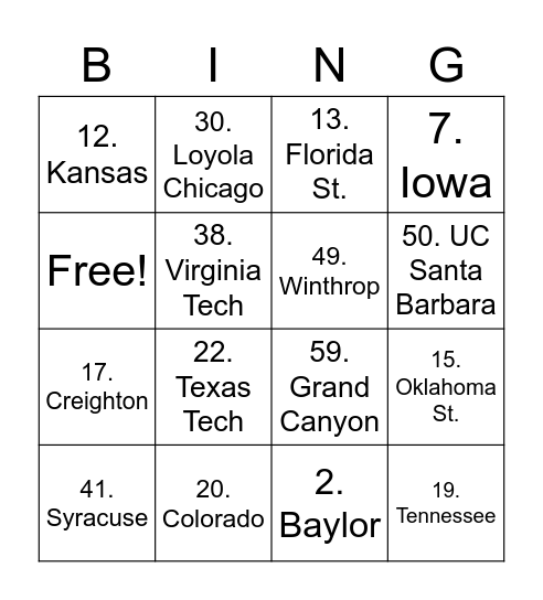 oops 2021 Bingo Card