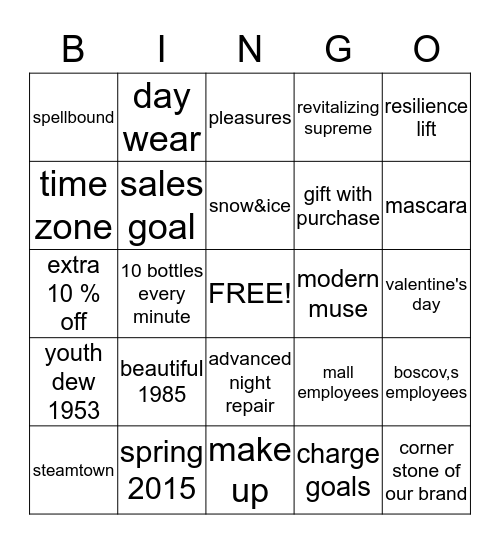 estee lauder @ boscov's Bingo Card